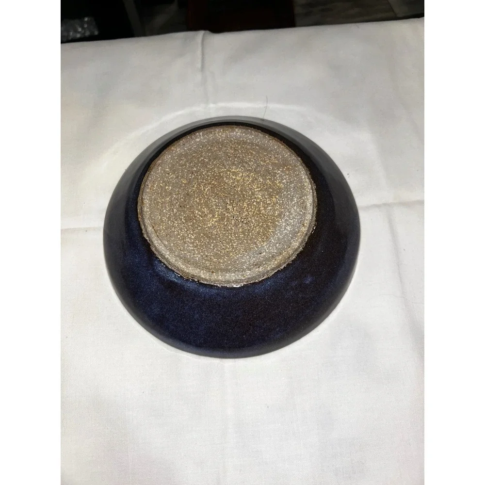 Signed Studio Pottery Blue Glazed Stoneware Bowl Handcrafted Artisan Ceramic